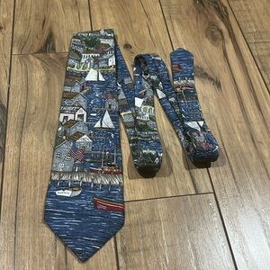 Americana Series Homeport Northport Harbor Scene Novelty Multicolor Silk Necktie